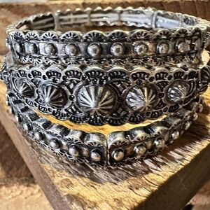 Boho Vintage Chic Southwestern Concho Elastic Bracelets, Set of Three, Gift Box